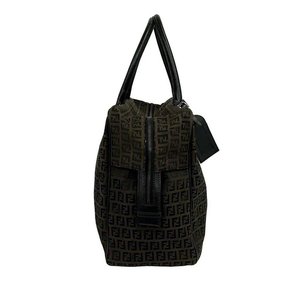 Fendi Zucchino Boston Bag 7VS002 Dark Brown Black Jacquard Leather